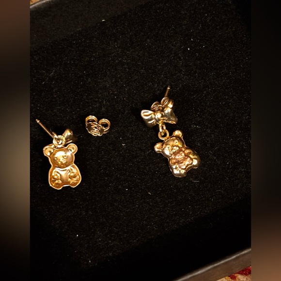 Two-toned gold and rose gold Teddy bear earrings - Picture 3 of 3